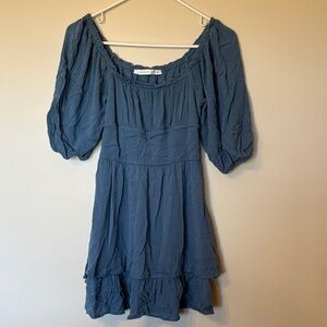 Altar'd State Slate Blue Puff Sleeve Mini Dress